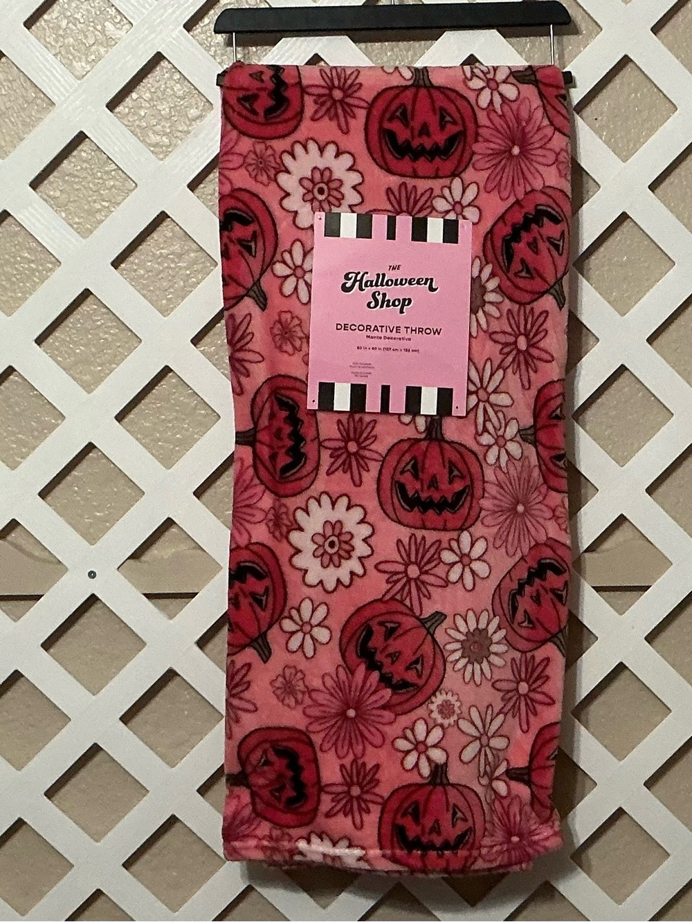 Pink Groovy Pumpkin & Flowers Decorative Throw